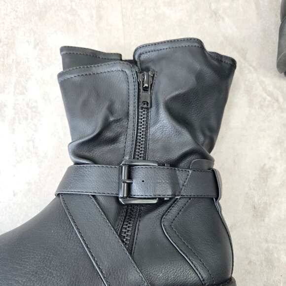 Torrid Moto Boots 9.5 Wide Fit Black Buckle Biker Grunge Western Slouchy Bootie - Picture 11 of 13